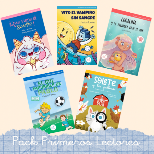 Pack de libros de primeras lecturas personalizable de Editorial Gusanillo, con varios títulos para niños, ideal para fomentar la creatividad y el hábito de lectura desde temprana edad.