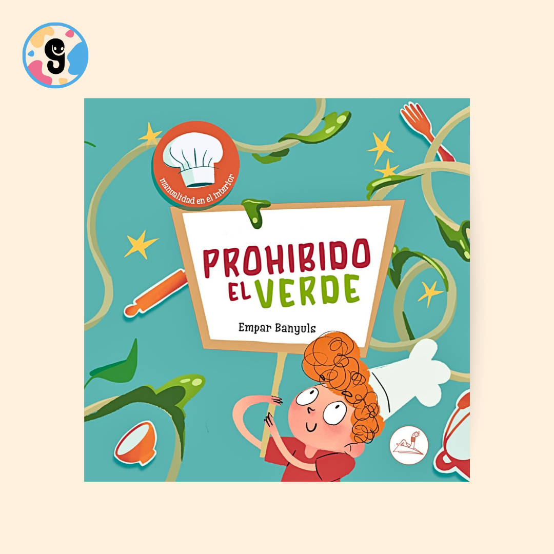 Portada del libro "Prohibido el verde", un cuento infantil en el que Enric, un niño que rechaza las verduras, deberá descubrir que el color verde también puede ser delicioso. Ideal para enseñar hábitos alimenticios saludables a los más pequeños.