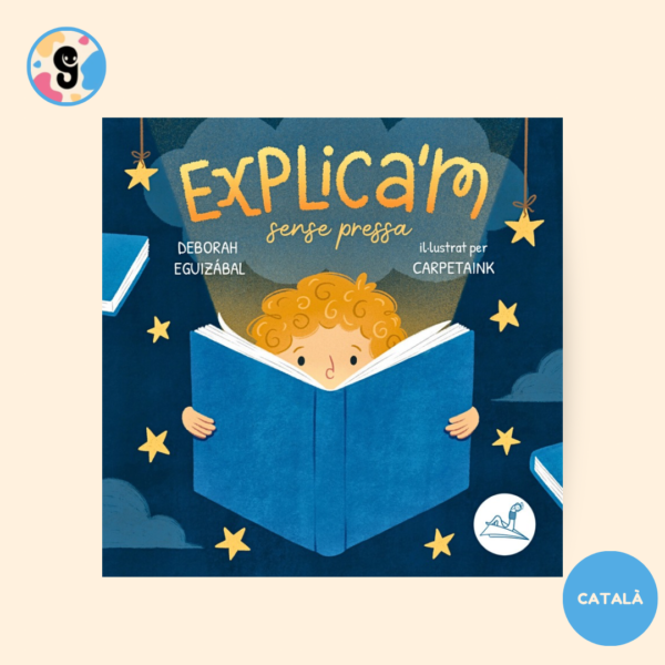 Il·lustració del llibre "Explica'm amb calma" amb en Luca, la seva mare i el conte màgic.