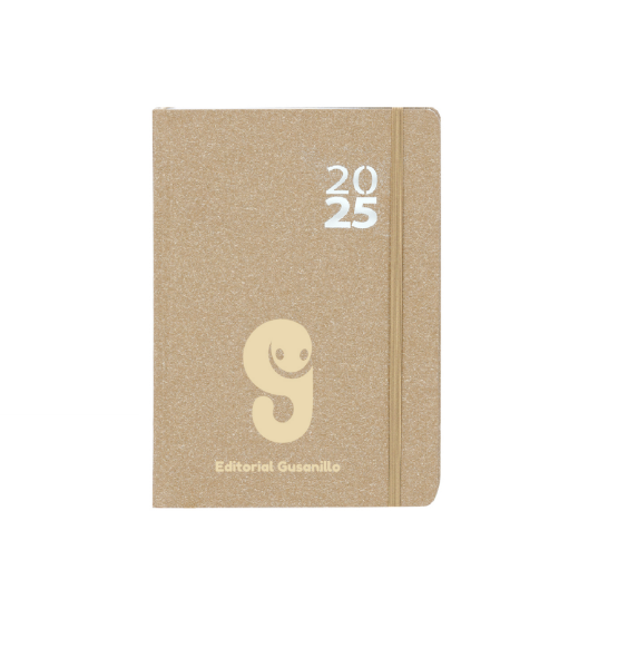 Agenda de cartón reciclado A5 con vista diaria bilingüe en inglés y español - Natural