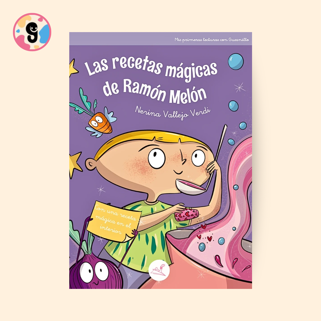 Ilustración de Ramón Melón cocinando en su cocina mágica, rodeado de ingredientes coloridos como plátanos de colores, zanahorias voladoras y salsa burbujeante, mientras su plato de espaguetis baila al ritmo de su canción.