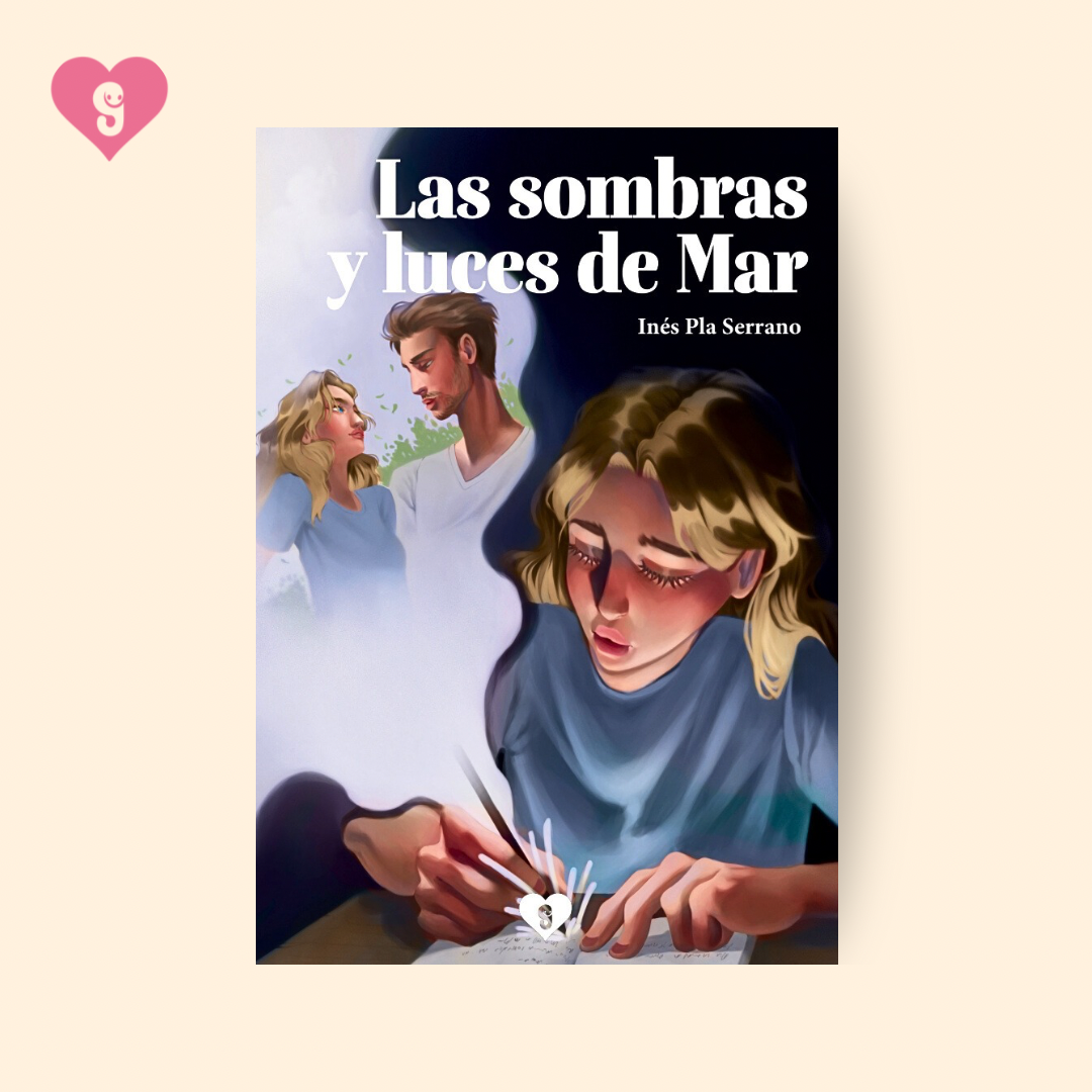 Portada del libro Las sombras y luces de Mar, una novela contemporánea sobre amor, amistad y superación, con ilustración delicada y tonos emocionales.