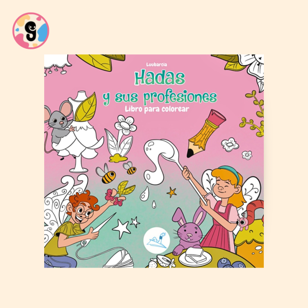 "Niños coloreando hadas con diferentes profesiones en un libro infantil educativo"