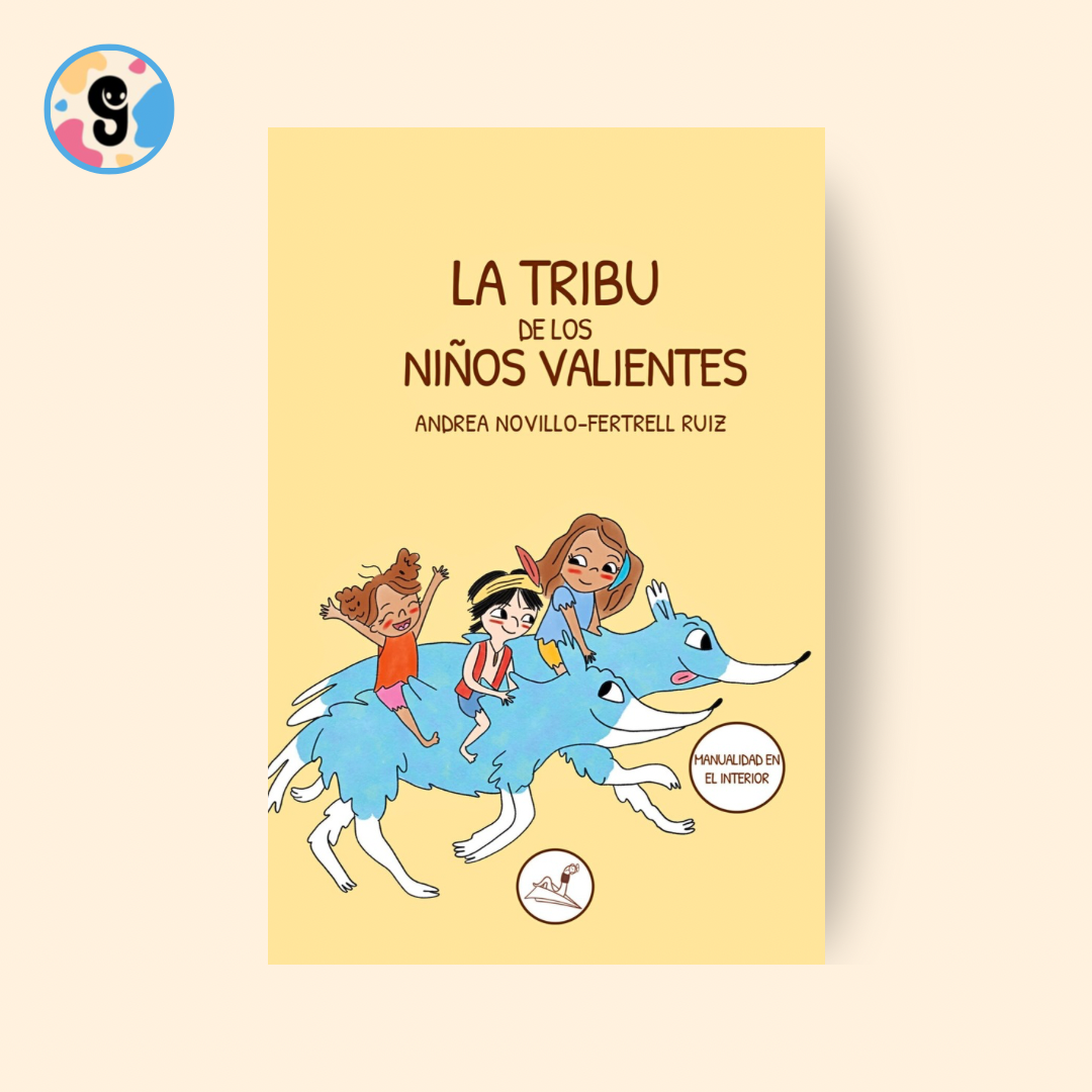 Portada del libro infantil La Tribu de los Niños Valientes, ilustración de Zarpas, Trasto, Aleteo, Nube y Chispa con su mascota Túa en la isla mágica, mostrando aventura, amistad y fantasía para niños de 6 a 9 años.