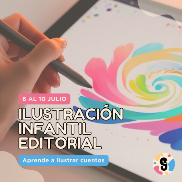 Imagen promocional del “Curso Ilustración Infantil: Aprende a ilustrar cuentos maestros para niños/as” de Editorial Gusanillo, formación especializada para ilustradores que desean crear álbumes ilustrados y trabajar profesionalmente en el mercado editorial infantil.