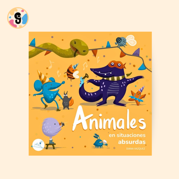 portada Ilustraciones en blanco y negro de animales en situaciones absurdas y divertidas, con diseños simples y líneas limpias, pensadas para colorear y provocar humor y creatividad.